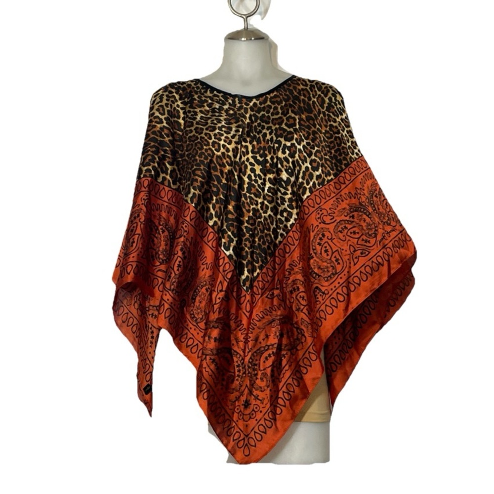 Leopard and Orange Paisley Poncho Gently used.